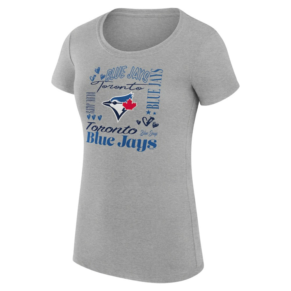 Toronto Blue Jays G-III 4Her by Carl Banks Women's Super-Slim Fit Lightweight Collage Team Graphic Crew Neck T-Shirt - Heather Gray