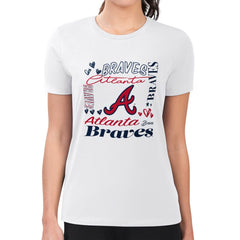 Atlanta Braves G-III 4Her by Carl Banks Women's Super-Slim Fit Lightweight Collage Team Graphic Crew Neck T-Shirt - White