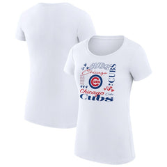 Chicago Cubs G-III 4Her by Carl Banks Women's Super-Slim Fit Lightweight Collage Team Graphic Crew Neck T-Shirt - White