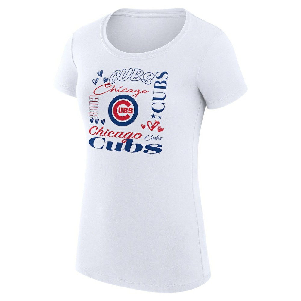 Chicago Cubs G-III 4Her by Carl Banks Women's Super-Slim Fit Lightweight Collage Team Graphic Crew Neck T-Shirt - White