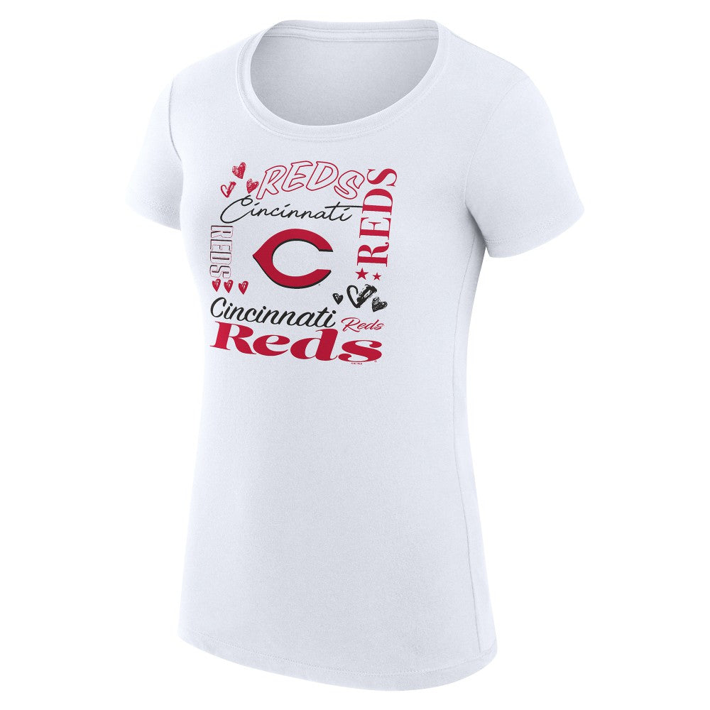 Cincinnati Reds G-III 4Her by Carl Banks Women's Super-Slim Fit Lightweight Collage Team Graphic Crew Neck T-Shirt - White