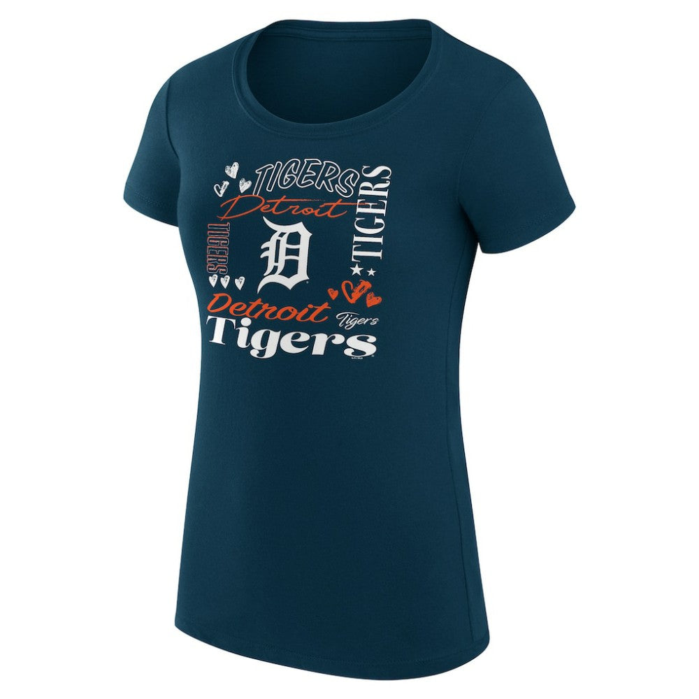 Detroit Tigers G-III 4Her by Carl Banks Women's Super-Slim Fit Lightweight Collage Team Graphic Crew Neck T-Shirt - Navy
