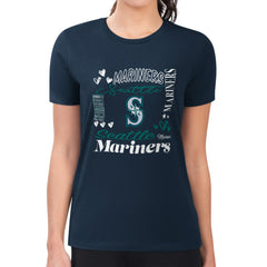 Seattle Mariners G-III 4Her by Carl Banks Women's Super-Slim Fit Lightweight Collage Team Graphic Crew Neck T-Shirt - Navy