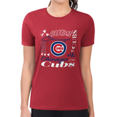 Chicago Cubs G-III 4Her by Carl Banks Women's Super-Slim Fit Lightweight Collage Team Graphic Crew Neck T-Shirt - Red