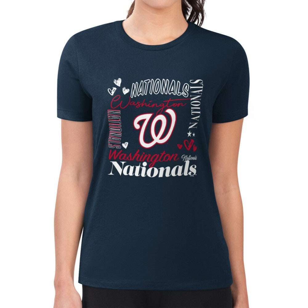Washington Nationals G-III 4Her by Carl Banks Women's Super-Slim Fit Lightweight Collage Team Graphic Crew Neck T-Shirt - Navy
