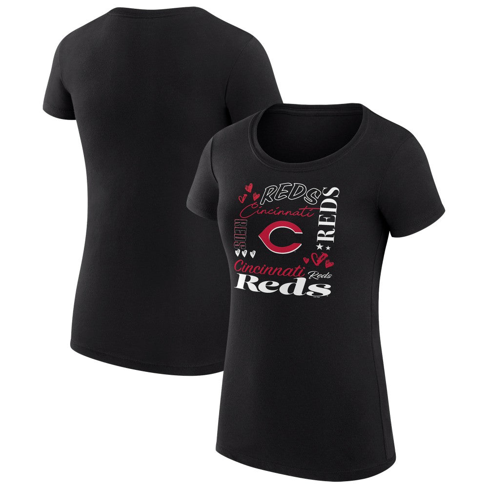 Cincinnati Reds G-III 4Her by Carl Banks Women's Super-Slim Fit Lightweight Collage Team Graphic Crew Neck T-Shirt - Black