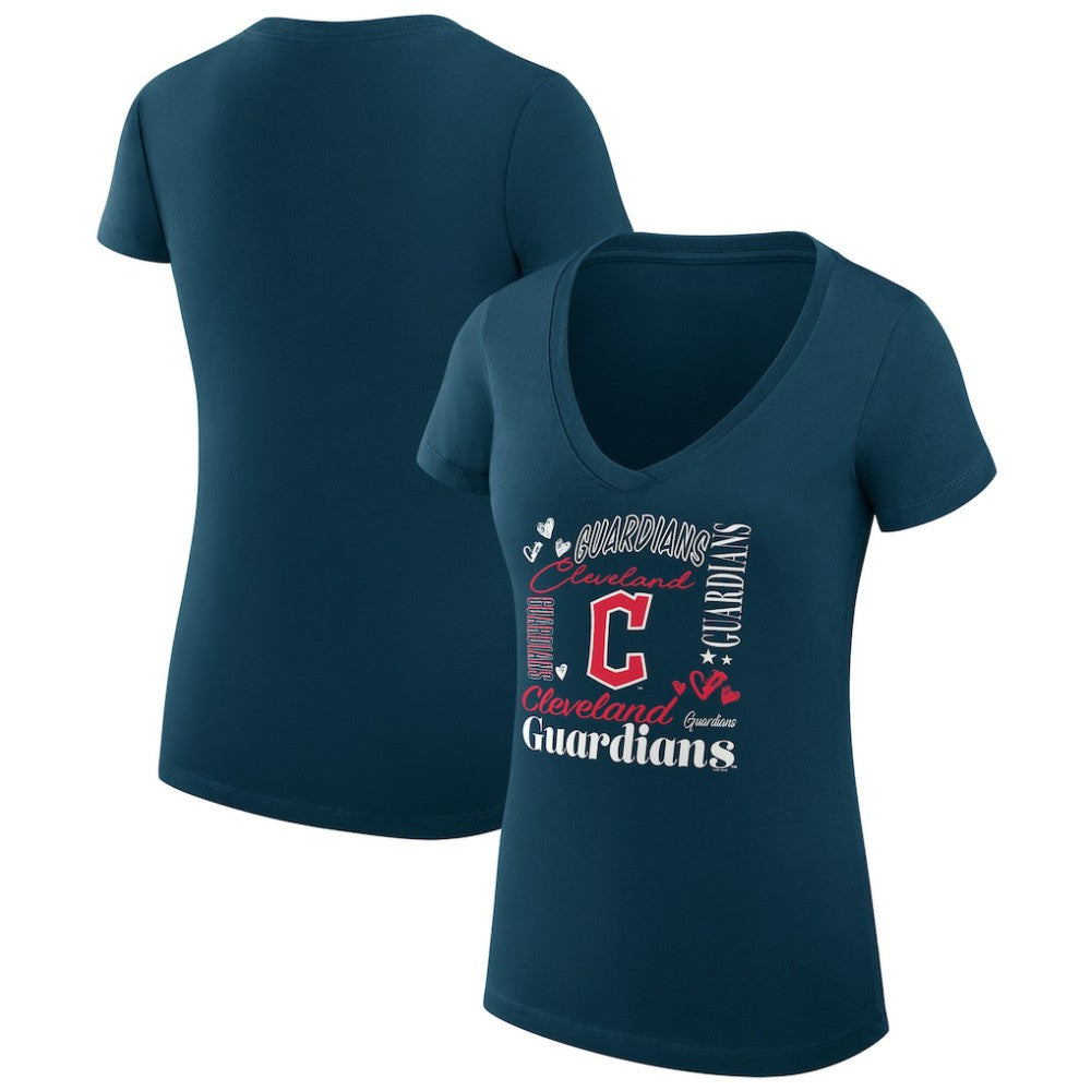 Cleveland Guardians G-III 4Her by Carl Banks Women's Super-Slim Fit Lightweight Collage Team Graphic V-Neck T-Shirt - Navy