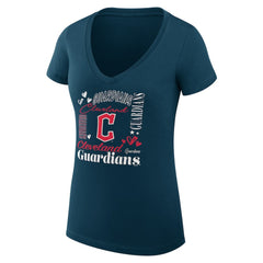 Cleveland Guardians G-III 4Her by Carl Banks Women's Super-Slim Fit Lightweight Collage Team Graphic V-Neck T-Shirt - Navy