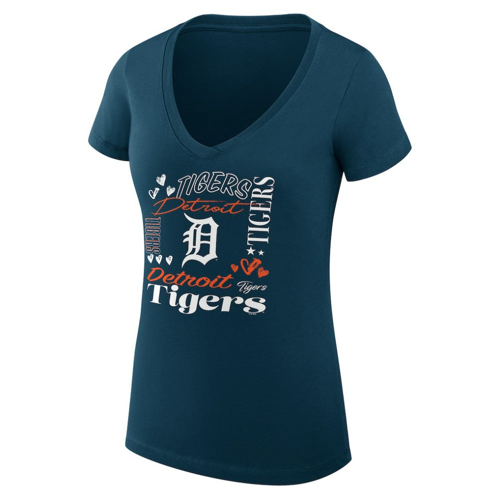 Detroit Tigers G-III 4Her by Carl Banks Women's Super-Slim Fit Lightweight Collage Team Graphic V-Neck T-Shirt - Navy