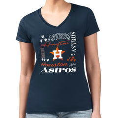 Houston Astros G-III 4Her by Carl Banks Women's Super-Slim Fit Lightweight Collage Team Graphic V-Neck T-Shirt - Navy
