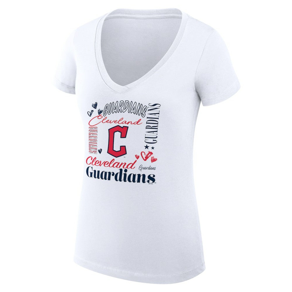 Cleveland Guardians G-III 4Her by Carl Banks Women's Super-Slim Fit Lightweight Collage Team Graphic V-Neck T-Shirt - White