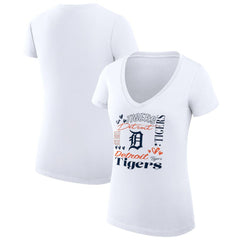 Detroit Tigers G-III 4Her by Carl Banks Women's Super-Slim Fit Lightweight Collage Team Graphic V-Neck T-Shirt - White