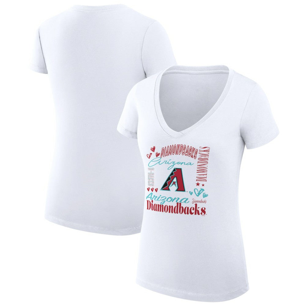 Arizona Diamondbacks G-III 4Her by Carl Banks Women's Super-Slim Fit Lightweight Collage Team Graphic V-Neck T-Shirt - White