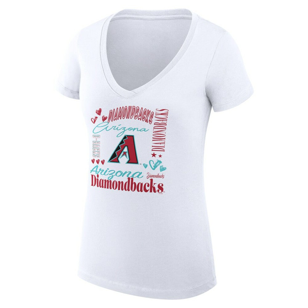 Arizona Diamondbacks G-III 4Her by Carl Banks Women's Super-Slim Fit Lightweight Collage Team Graphic V-Neck T-Shirt - White