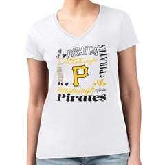 Pittsburgh Pirates G-III 4Her by Carl Banks Women's Super-Slim Fit Lightweight Collage Team Graphic V-Neck T-Shirt - White