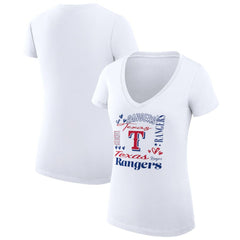 Texas Rangers G-III 4Her by Carl Banks Women's Super-Slim Fit Lightweight Collage Team Graphic V-Neck T-Shirt - White