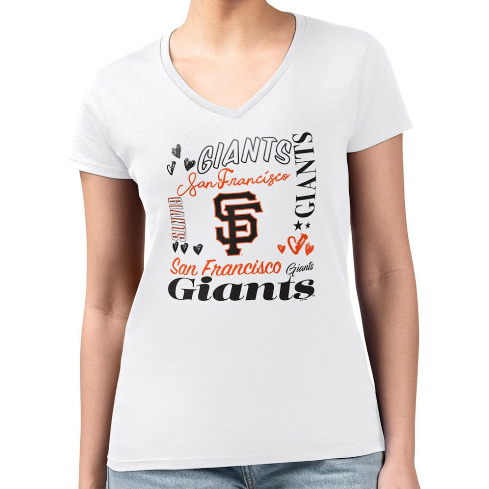 San Francisco Giants G-III 4Her by Carl Banks Women's Super-Slim Fit Lightweight Collage Team Graphic V-Neck T-Shirt - White