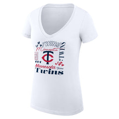 Minnesota Twins G-III 4Her by Carl Banks Women's Super-Slim Fit Lightweight Collage Team Graphic V-Neck T-Shirt - White