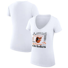 Baltimore Orioles G-III 4Her by Carl Banks Women's Super-Slim Fit Lightweight Collage Team Graphic V-Neck T-Shirt - White