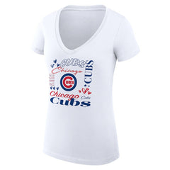 Chicago Cubs G-III 4Her by Carl Banks Women's Super-Slim Fit Lightweight Collage Team Graphic V-Neck T-Shirt - White