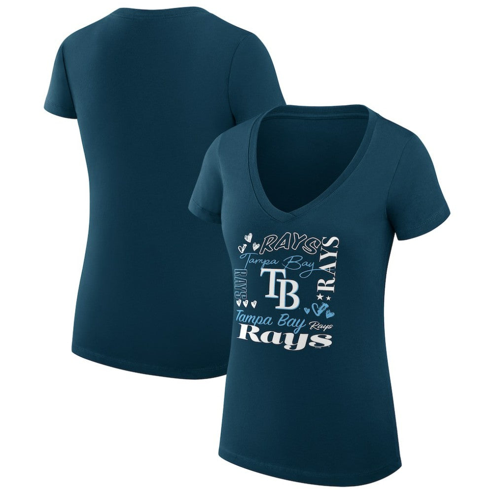Tampa Bay Rays G-III 4Her by Carl Banks Women's Super-Slim Fit Lightweight Collage Team Graphic V-Neck T-Shirt - Navy