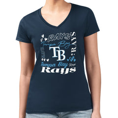 Tampa Bay Rays G-III 4Her by Carl Banks Women's Super-Slim Fit Lightweight Collage Team Graphic V-Neck T-Shirt - Navy
