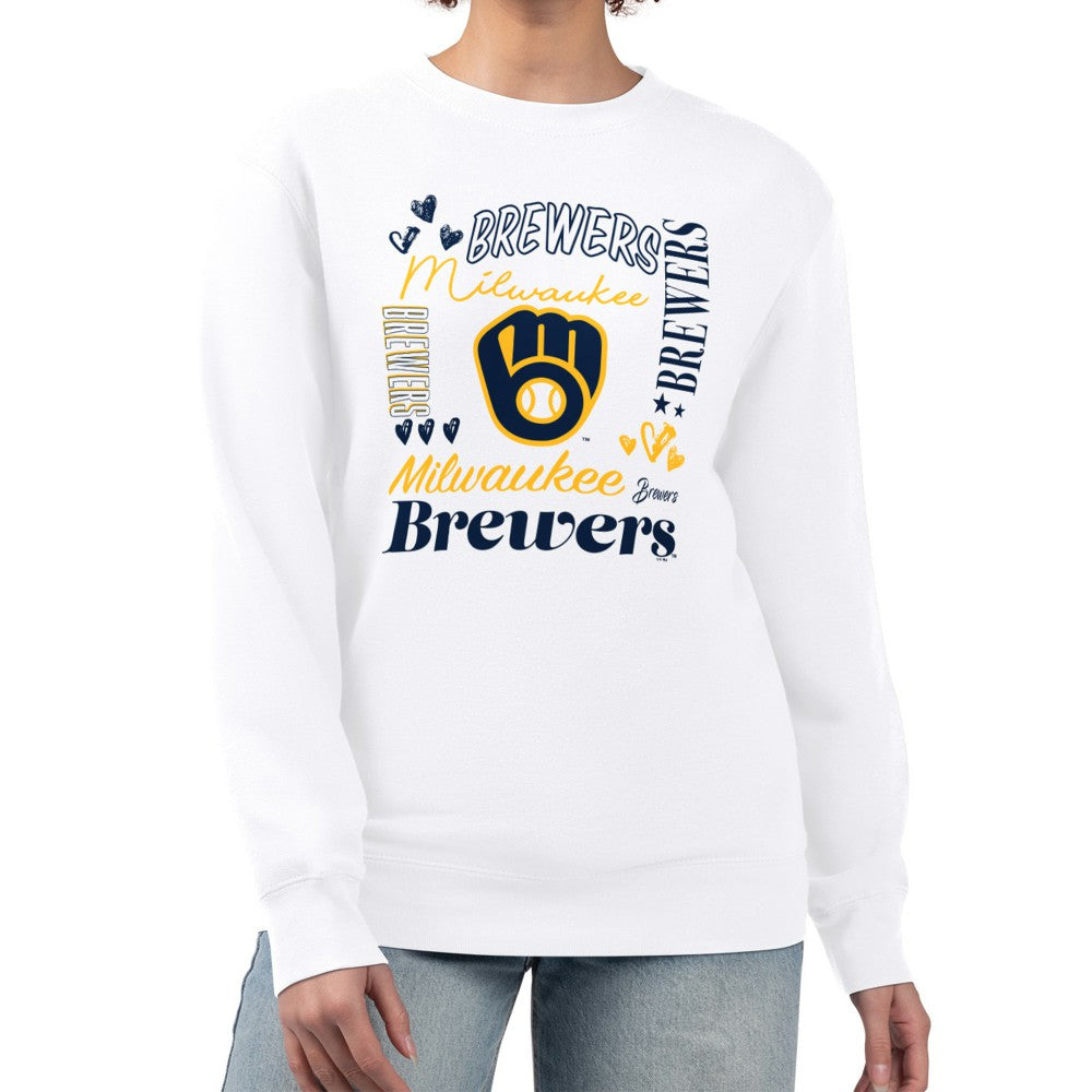 Milwaukee Brewers G-III 4Her by Carl Banks Women's Collage Team Graphic Fleece Pullover Hoodie - White