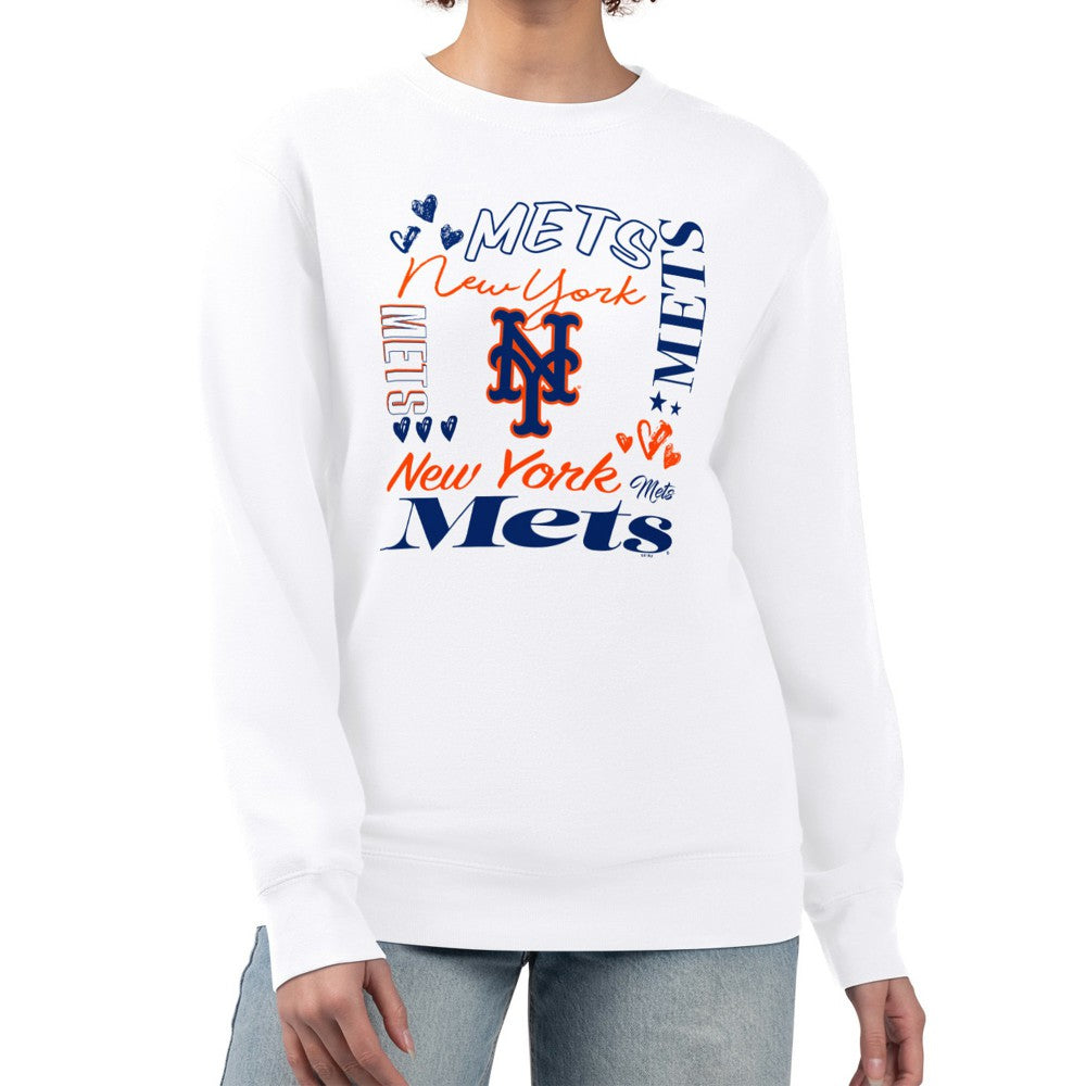 New York Mets G-III 4Her by Carl Banks Women's Collage Team Graphic Fleece Pullover Hoodie - White