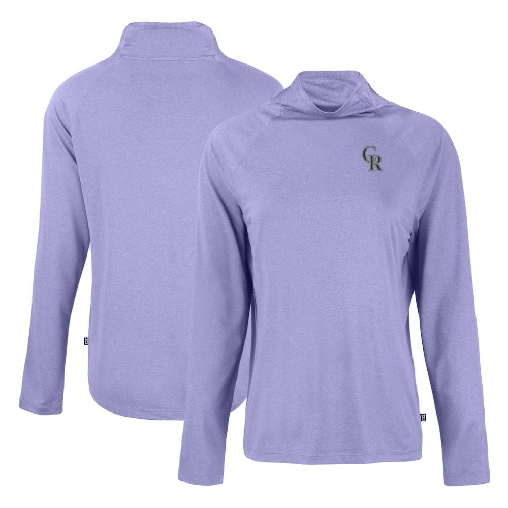 Colorado Rockies Cutter & Buck Women's  Coastline Epic Comfort Eco Recycled Funnel Neck Raglan Pullover Top - Purple