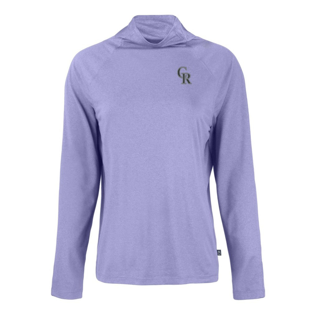 Colorado Rockies Cutter & Buck Women's  Coastline Epic Comfort Eco Recycled Funnel Neck Raglan Pullover Top - Purple