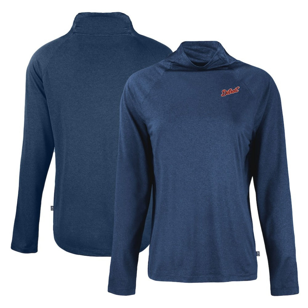Detroit Tigers Cutter & Buck Women's Cooperstown Collection Coastline Epic Comfort Eco Recycled Funnel Neck Raglan Pullover Top - Navy