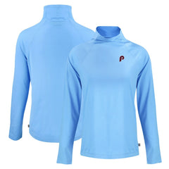 Philadelphia Phillies Cutter & Buck Women's Cooperstown Collection Coastline Epic Comfort Eco Recycled Funnel Neck Raglan Pullover Top - Powder Blue