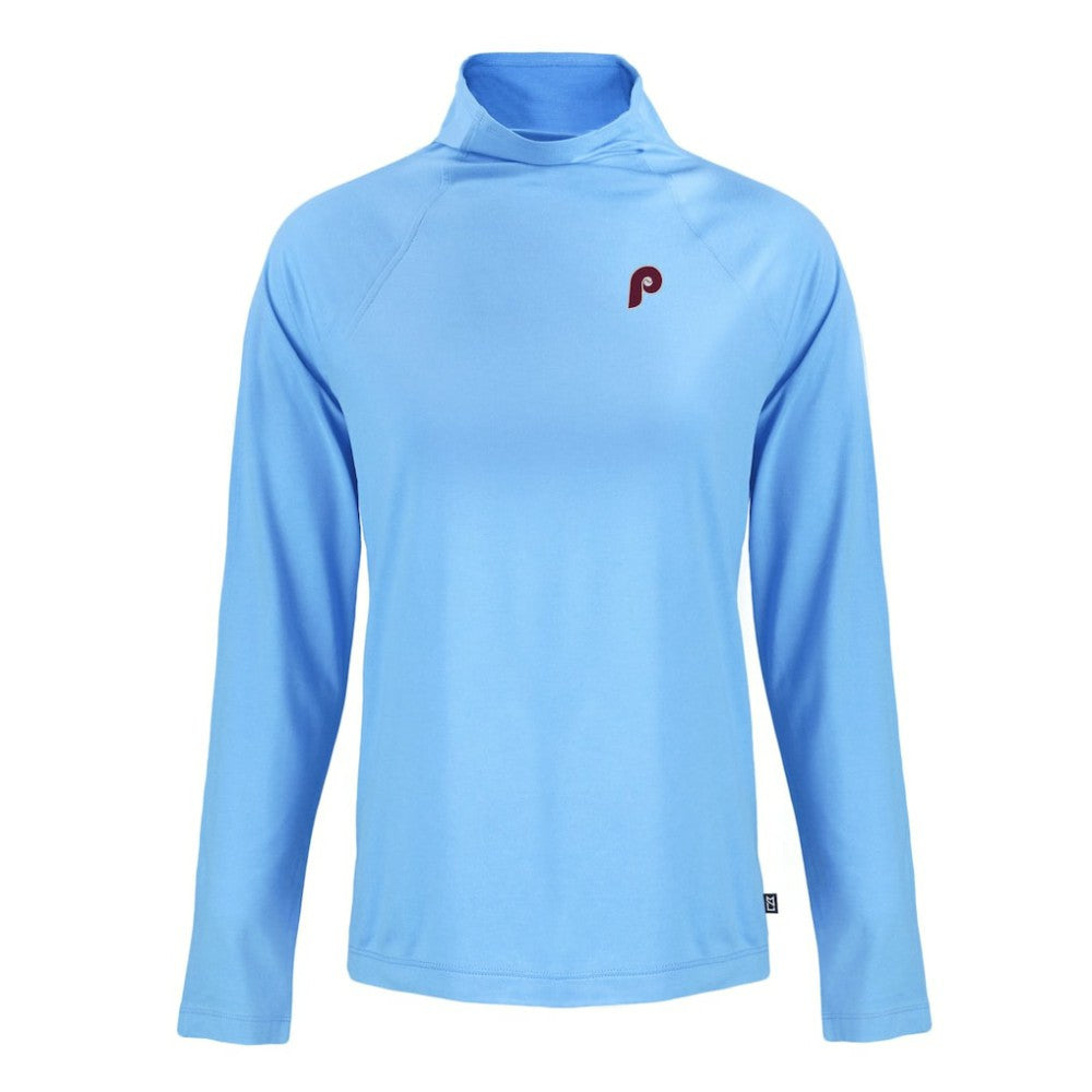 Philadelphia Phillies Cutter & Buck Women's Cooperstown Collection Coastline Epic Comfort Eco Recycled Funnel Neck Raglan Pullover Top - Powder Blue