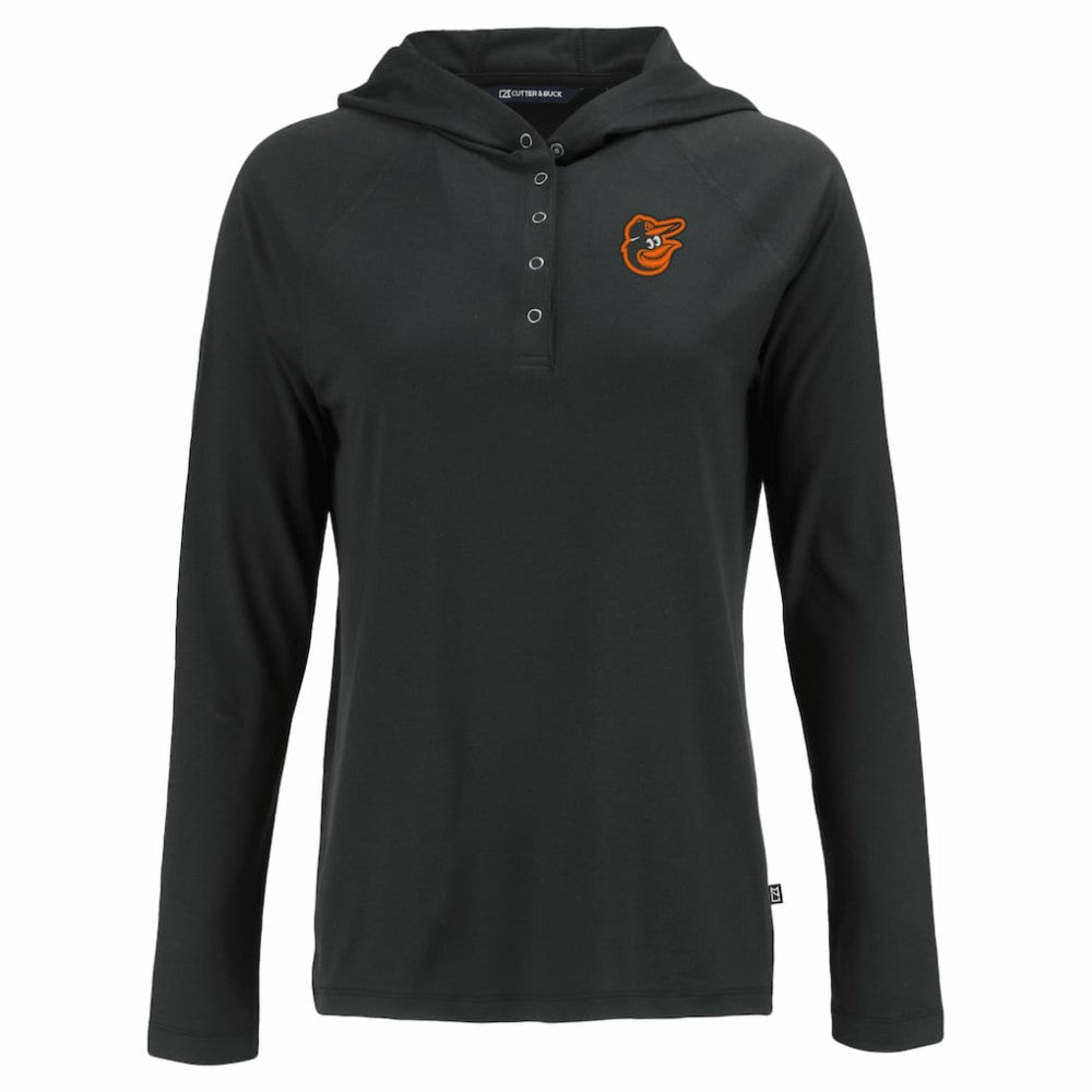 Baltimore Orioles Cutter & Buck Women's  Coastline Epic Comfort Eco Recycled Hoodie Raglan Long Sleeve T-Shirt - Black