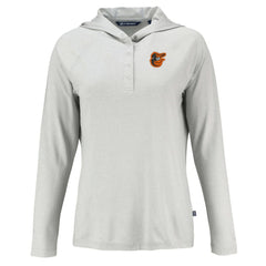 Baltimore Orioles Cutter & Buck Women's  Coastline Epic Comfort Eco Recycled Hoodie Raglan Long Sleeve T-Shirt - Gray