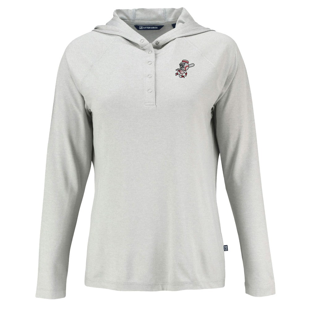 Cincinnati Reds Cutter & Buck Women's Cooperstown Collection Coastline Epic Comfort Eco Recycled Hoodie Raglan Long Sleeve T-Shirt - Gray