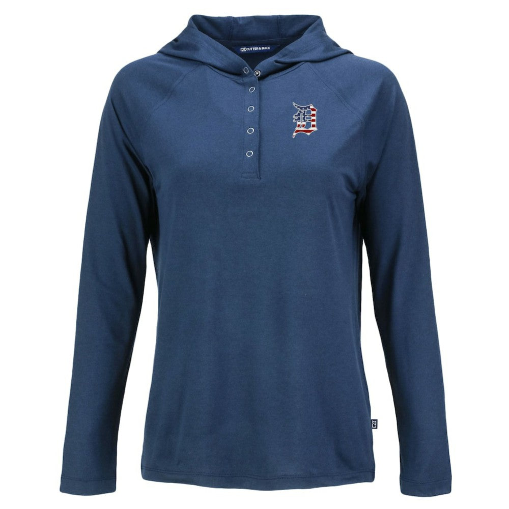 Detroit Tigers Cutter & Buck Women's Stars And Stripes Coastline Epic Comfort Eco Recycled Hoodie Raglan Long Sleeve T-Shirt - Navy