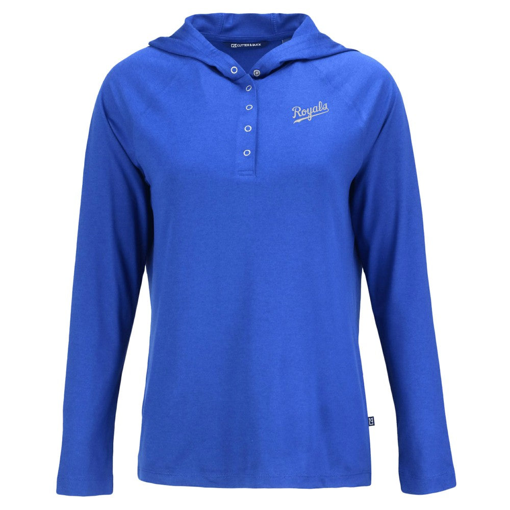 Kansas City Royals Cutter & Buck Women's Cooperstown Collection Coastline Epic Comfort Eco Recycled Hoodie Raglan Long Sleeve T-Shirt - Royal