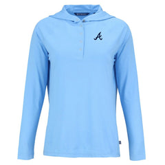 Atlanta Braves Cutter & Buck Women's  Coastline Epic Comfort Eco Recycled Hoodie Raglan Long Sleeve T-Shirt - Powder Blue