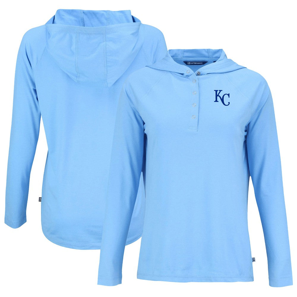 Kansas City Royals Cutter & Buck Women's  Coastline Epic Comfort Eco Recycled Hoodie Raglan Long Sleeve T-Shirt - Powder Blue