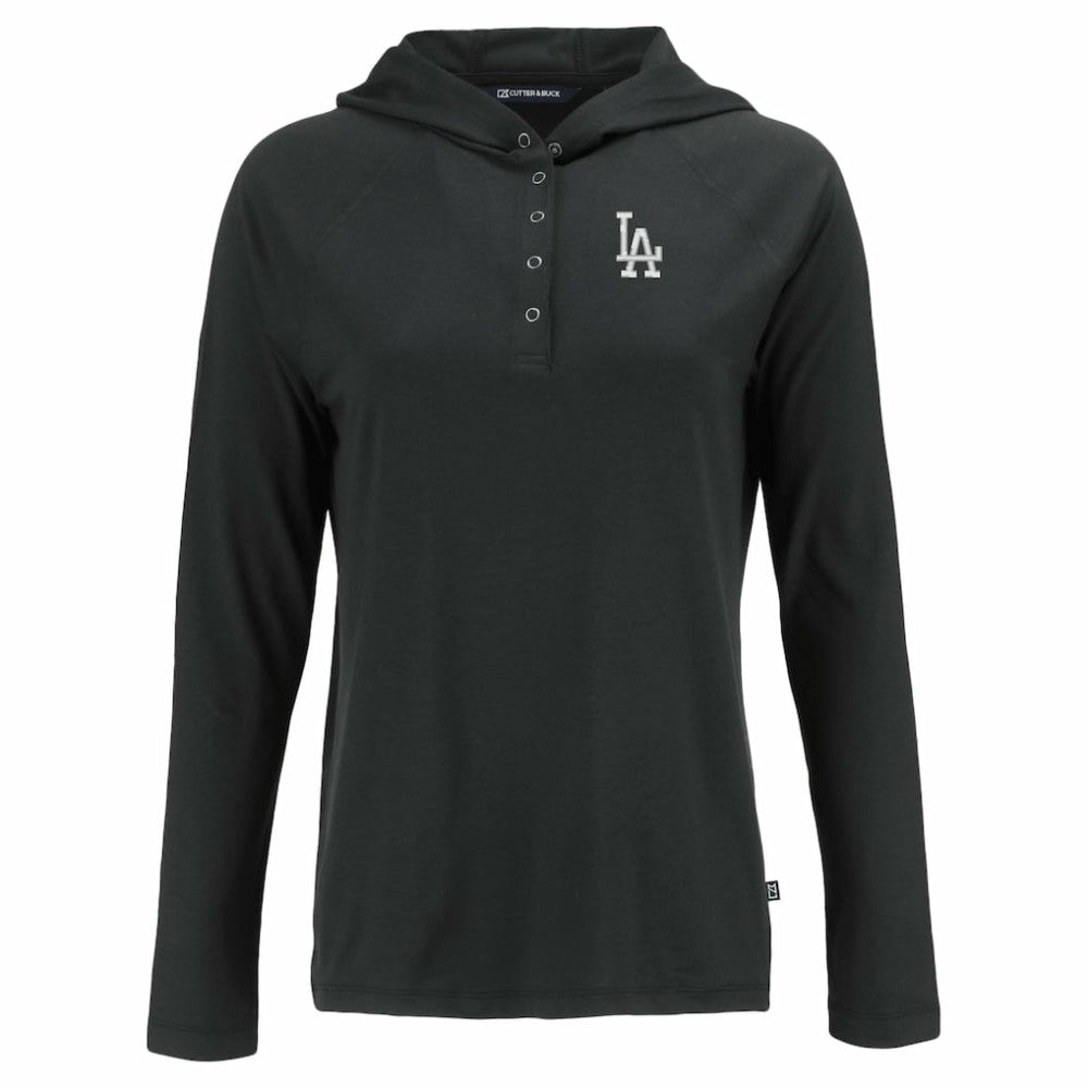Los Angeles Dodgers Cutter & Buck Women's  Coastline Epic Comfort Eco Recycled Hoodie Raglan Long Sleeve T-Shirt - Black