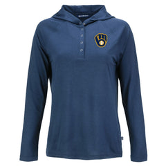 Milwaukee Brewers Cutter & Buck Women's  Coastline Epic Comfort Eco Recycled Hoodie Raglan Long Sleeve T-Shirt - Navy