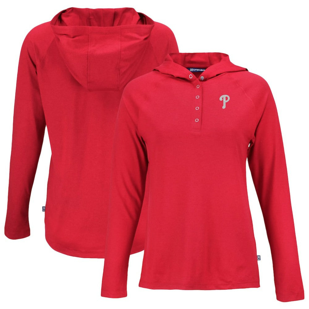 Philadelphia Phillies Cutter & Buck Women's  Coastline Epic Comfort Eco Recycled Hoodie Raglan Long Sleeve T-Shirt - Red
