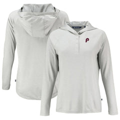 Philadelphia Phillies Cutter & Buck Women's Cooperstown Collection Coastline Epic Comfort Eco Recycled Hoodie Raglan Long Sleeve T-Shirt - Gray