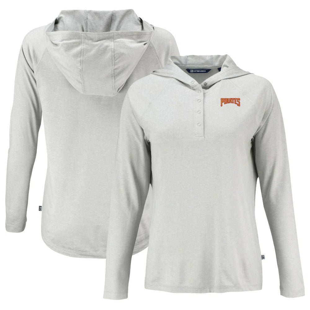 Pittsburgh Pirates Cutter & Buck Women's Cooperstown Collection Coastline Epic Comfort Eco Recycled Hoodie Raglan Long Sleeve T-Shirt - Gray