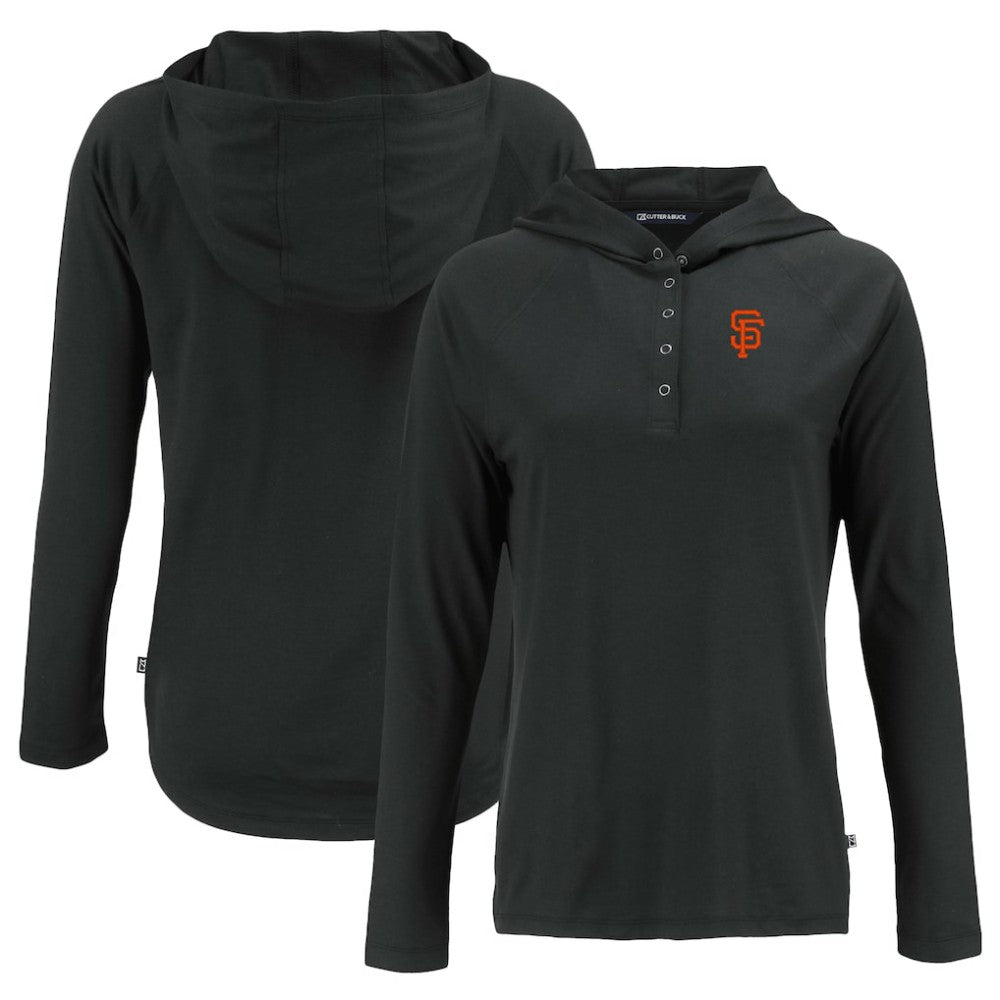 San Francisco Giants Cutter & Buck Women's  Coastline Epic Comfort Eco Recycled Hoodie Raglan Long Sleeve T-Shirt - Black