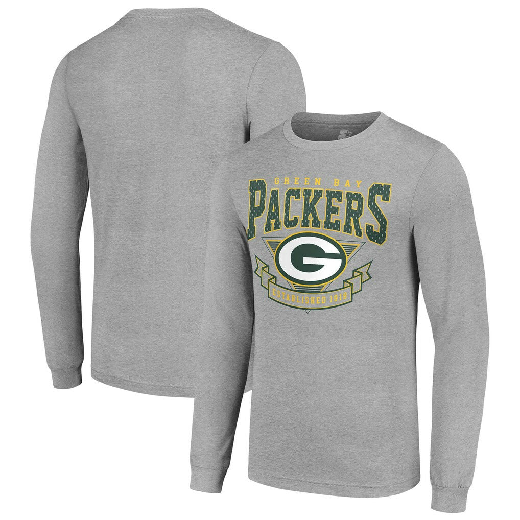 Green Bay Packers Starter '80s Inspired Team Logo Long Sleeve T-Shirt - Heather Gray discount