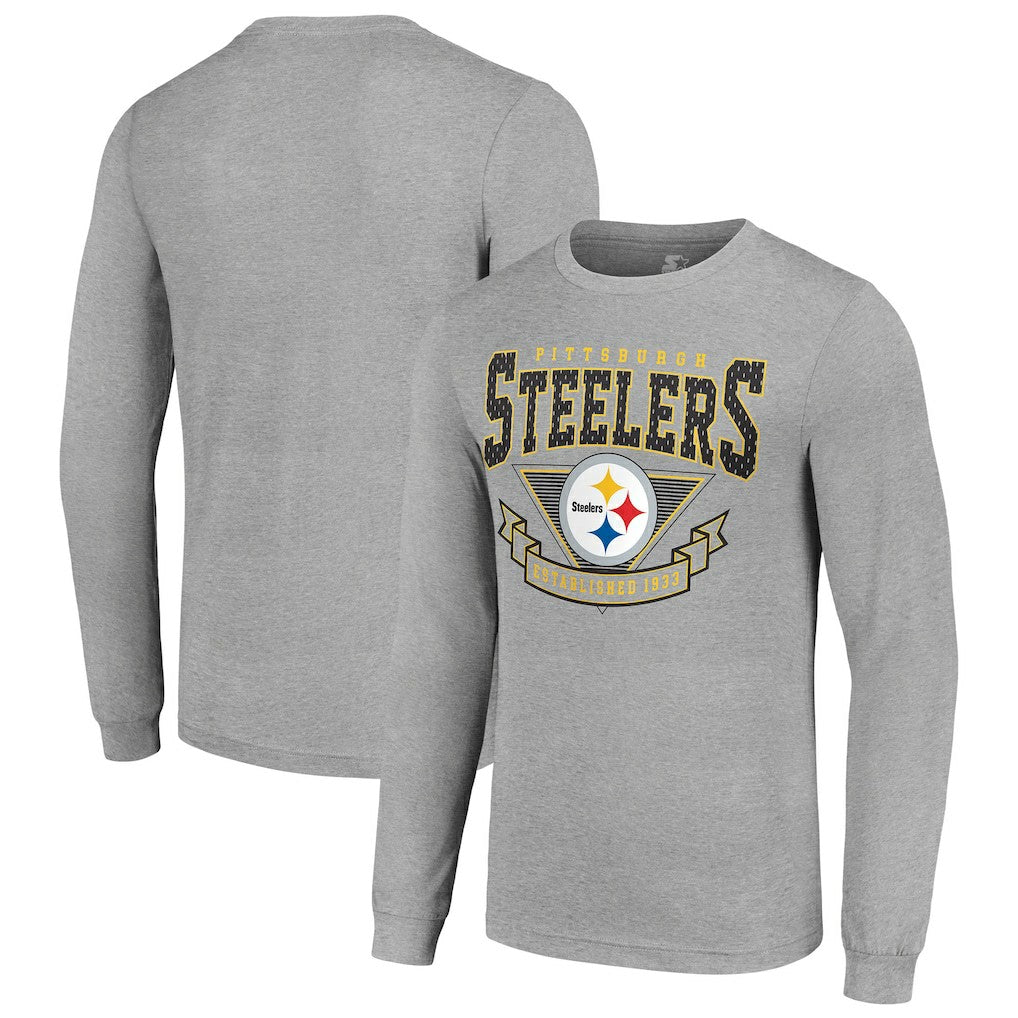 Pittsburgh Steelers Starter '80s Inspired Team Logo Long Sleeve T-Shirt - Heather Gray online