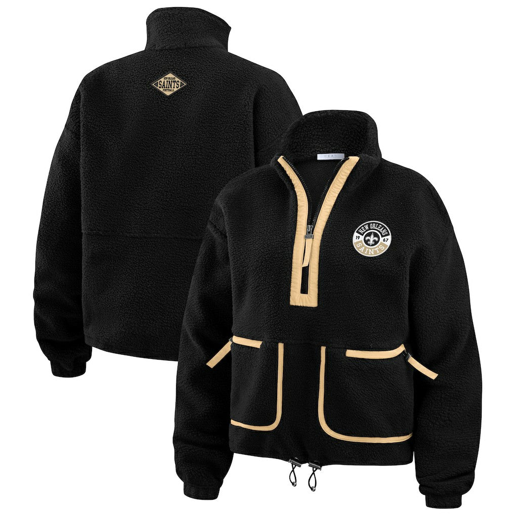 New Orleans Saints WEAR by Erin Andrews Women's Polar Fleece Half-Zip Jacket - Black discount