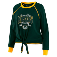 Green Bay Packers WEAR by Erin Andrews Women's Tie-Front Long Sleeve Top - Green/Gold cheap